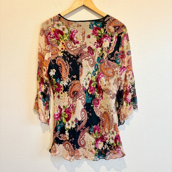 Vtg Vision Apparel Y2K Dark Floral Silk Top Size 1X Boho Whimsigoth Witchy Artsy - Picture 9 of 11